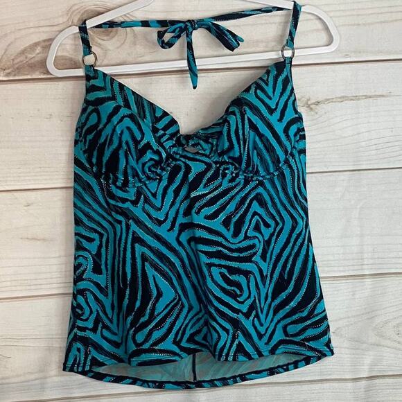 Ambrielle Other - Ambrielle Blue & Black Zebra Print Tankini Size 40C